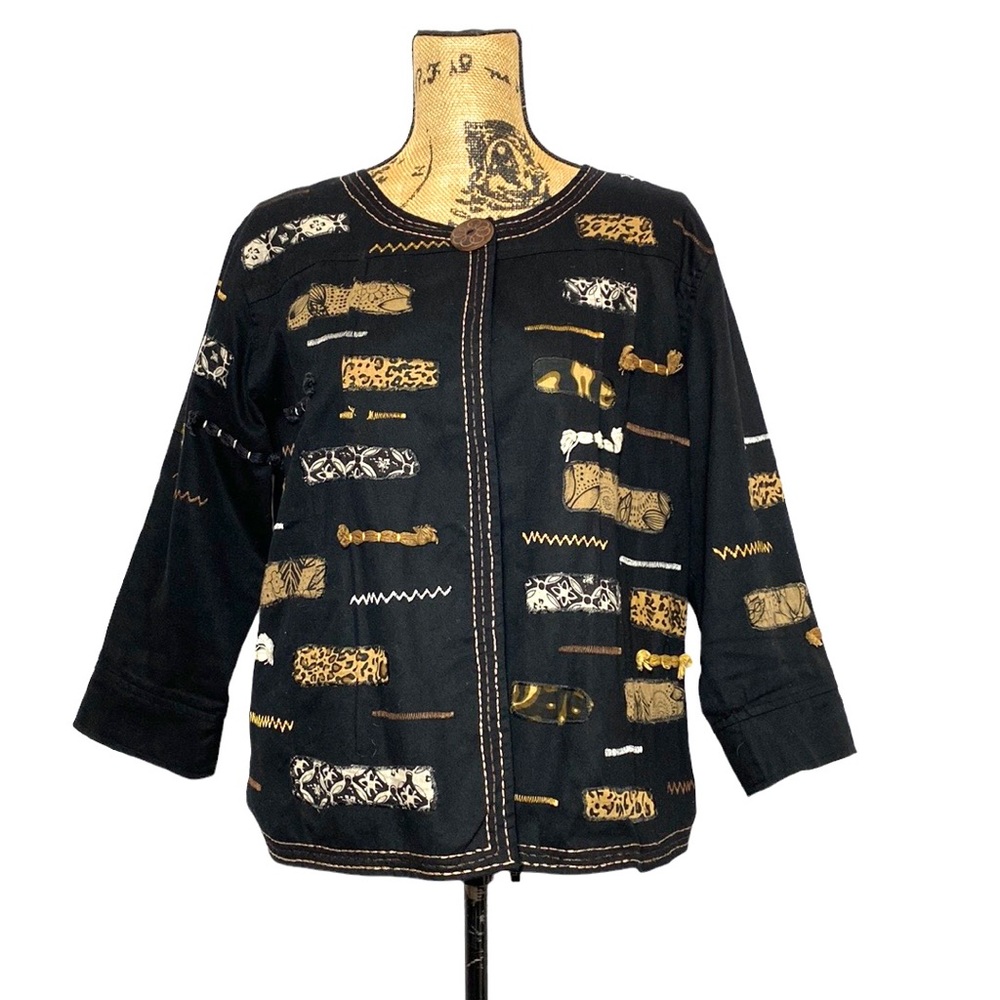 Choices Black Animal Print Patchwork Black Textile Boho Jacket M